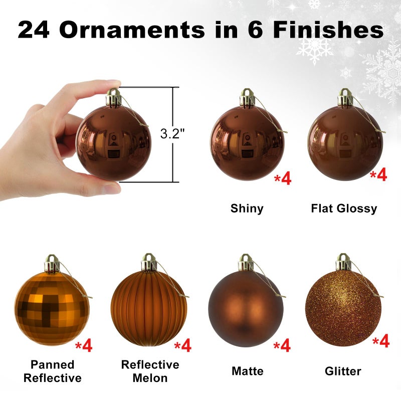 GameXcel Bronze 3.2 "" Large Christmas Balls - Christmas Tree Decoration Ornaments Shatterproof Hanging Balls for Birthday Halloween Holiday Wedding Decorations Set of 24pcs - Image 2